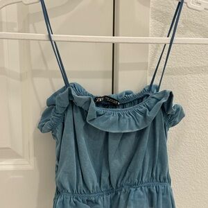 Blue Ruffled Spaghetti Strap Top